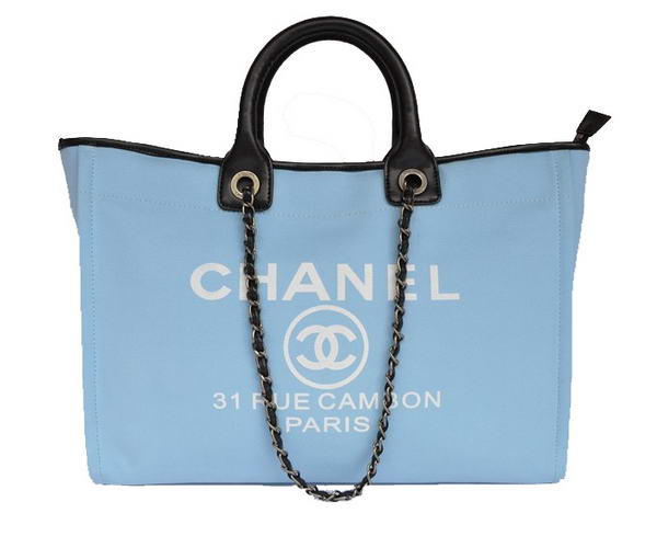 Replica Chanel Large Canvas Tote Shopping Bag A66942 Blue On Sale